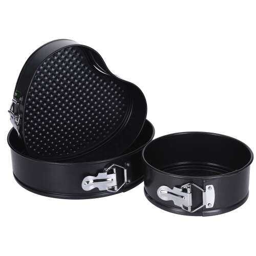 Set de 3 forme de tortă cu arc, antiaderent, oțel carbon, negru, 24x24x7 cm, La Cucina