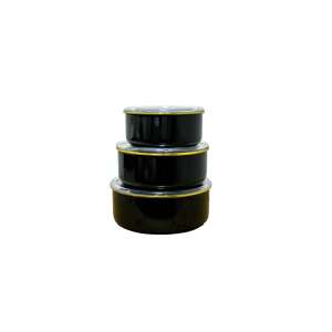 OMS enamel pot set, black with gold rim, 3 pieces - Food storage container