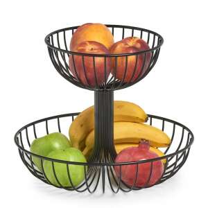 Zeller double fruit bowl, black metal, 32x26cm, with apples, bananas, peaches and pomegranate - Fruit basket