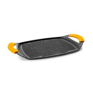 Ibili Basic Stone Grillpfanne, schwarz/gelb, 36x23 cm, schräge Ansicht - Koch- & Backgeschirr