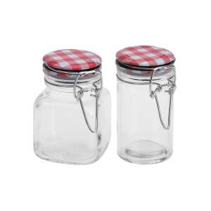 2er Set Glas-Gewürzgläser mit rot-weiß karierten Deckeln, Excellent Houseware - Lagerung & Organisation