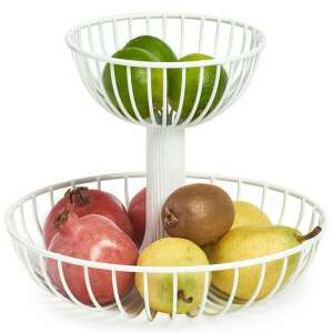 Zeller double fruit bowl, white metal, 32x26cm, with fruit - Fruit basket