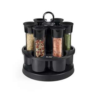 Ibili 6 piece spice rack with rotating base, black, clear glass jars - Ibili