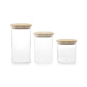 Ibili 3-teiliges Glas-Vorratsbehälter-Set mit Bambusdeckeln, luftdicht, klares Glas, brauner Bambus - Ibili