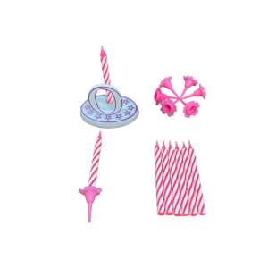 Ibili-Flex 8 piece birthday candle set with number holder, pink and white striped candles - Birthday Candle & Cake Topper