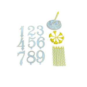 Ibili-Flex 8 piece birthday candle set with numbers 1-9, yellow and white candles - Birthday Candle & Cake Topper