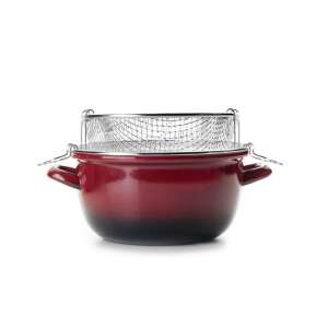 Ibili Volcan deep fryer, red enamelled steel, 24x12.5 cm, with stainless steel basket - Ibili