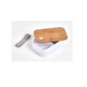 Zeller lunch box, white plastic with bamboo lid, 750 ml, with elastic band - Food storage container
