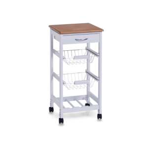 Zeller mobiler Küchenschrank, MDF/Bambus, weiß/braun, mit Schublade und 2 Drahtkörben, auf Rollen - Innenarchitektur