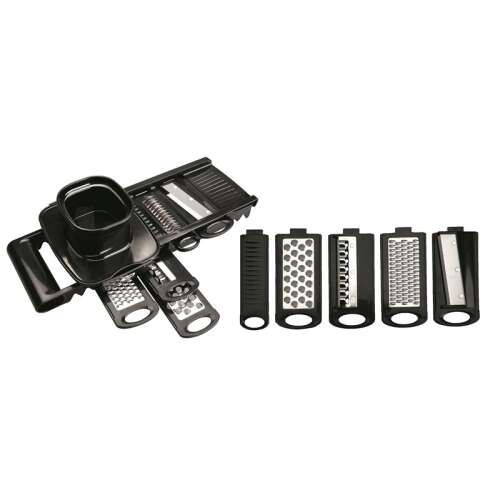 Ibili multi-functional vegetable slicer, black plastic, with interchangeable blades for slicing, grating, and julienning