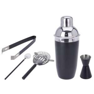 Koopman Excellent Houseware cocktail shaker and bar accessories set, stainless steel, black/silver, unpacked - Cocktail making