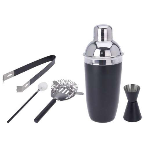 Koopman Excellent Houseware Cocktail-Shaker und Bar-Zubehör-Set, Edelstahl, schwarz/silber, ausgepackt