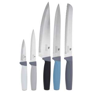 Koopman Warm Grey Messerset mit 5 Messern: Kochmesser, Brotmesser, Schnitzmesser, Universalmesser, Gemüsemesser - Koopman