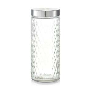 Zeller 2000 ml glass food storage jar with stainless steel lid, clear glass with diamond pattern - Kitchen Storage Container