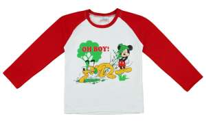 Disney Mickey egér és Plútó hosszú ujjú póló fiúknak, fehér piros ujjakkal, vicces rajzolt mintával - Gyerek hosszú ujjú póló