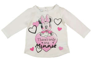 Disney Minnie Mouse hosszú ujjú póló kislányoknak, fehér rózsaszín szívekkel és 'There's only one Minnie' felirattal - Gyerek hosszú ujjú póló