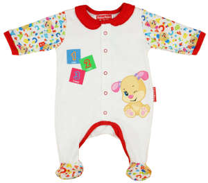Fisher Price hosszú ujjú Rugdalózó - Kutya #fehér-piros