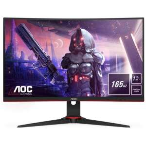 AOC C24G2AE/BK ívelt gaming monitor élénk képernyővel, amely egy futurisztikus játék jelenetet mutat be, kiemelve 165Hz-es frissítési gyakoriságát és 1ms-os válaszidejét. - AOC