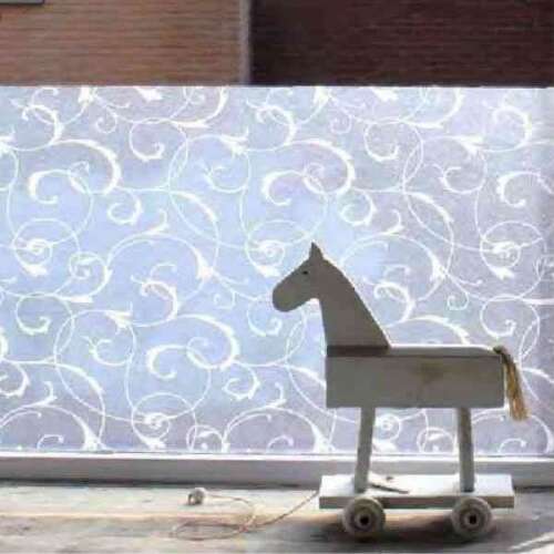 Scroll virág sztatikus üvegfólia felhelyezve egy ablakra, ablakfólia, matt üvegfólia, dekoratív ablakfólia