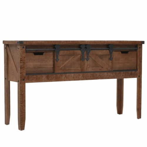 Rusztikus Fenyő Konzolasztal - 2 Fiókkal és 2 Rekeszzel - 131x35,5x75 cm