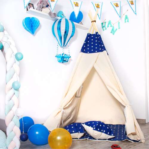 Springos Indián sátor, párnákkal #kék, csillagok