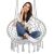 Springos grey macrame hanging chair with woman sitting isolated on white