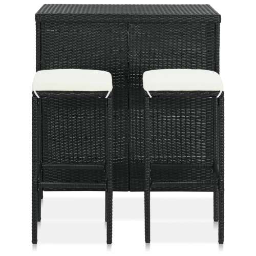 vidaXL 3 részes fekete polyrattan bárszett