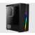 Aerocool Bolt RGB Computergehäuse, Seitenansicht, zeigt das gehärtete Glas-Seitenteil und die RGB-Beleuchtung