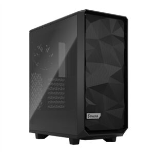 Fractal Design Meshify 2 Compact Black PC-Gehäuse mit Seitenwand aus gehärtetem Glas, schräge Vorderansicht - Computergehäuse