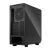 Schräge Rückansicht des Fractal Design Meshify 2 Compact Black PC-Gehäuses mit Seitenwand aus gehärtetem Glas