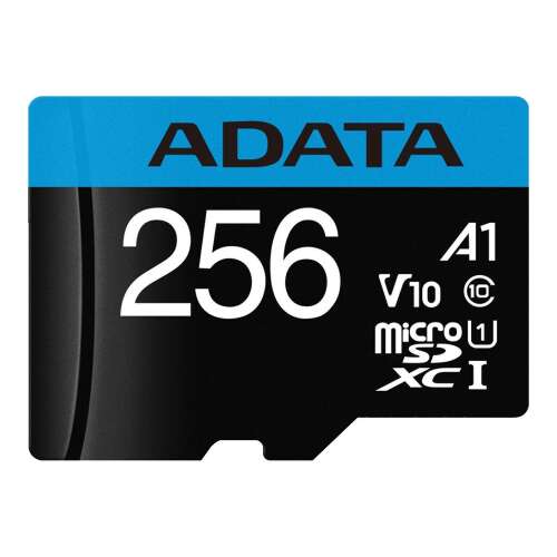ADATA 256GB microSDXC memory card, UHS-I Class 10, V10, A1, with adapter