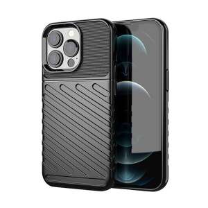 Fekete szilikon telefontok Apple iPhone 13 Pro-hoz, ütésálló, csíkos, dombor mintával - Apple