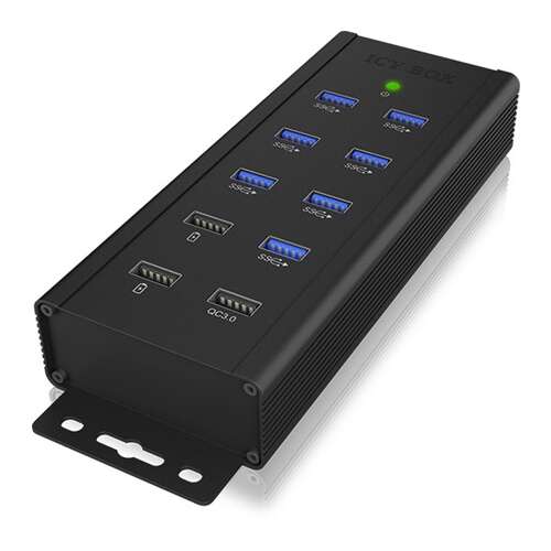 RaidSonic ICY BOX IB-HUB1703-QC3 USB 3.0 хъб с 7 порта и 3 порта за зареждане, черен