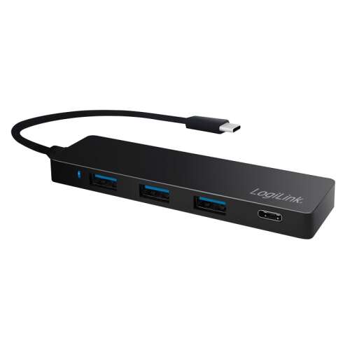 LogiLink Hub USB-C ultra-subțire cu 4 porturi, negru, 3x USB 3.0 Tip A, 1x USB-C, 1x cablu USB-C