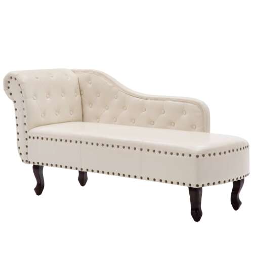 Chesterfield Chaise Longue - Krémfehér Műbőr - 168x58x77 cm