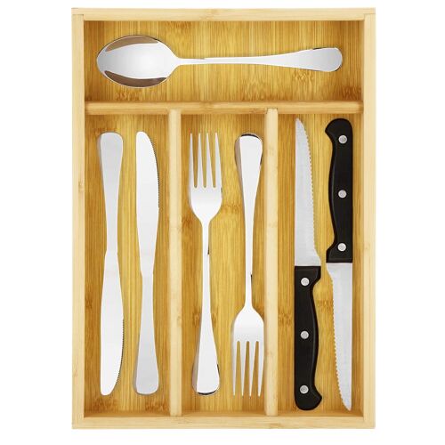 Springos bamboo cutlery holder filled with silverware