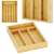 Bamboo cutlery organizer with 4 compartments for forks, knives, and spoons