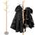 Springos coat rack, bamboo coat stand with granite base, 8 hooks, side view, with jackets and bags hanging