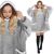 Collage of woman wearing Springos oversized grey blanket hoodie