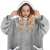 Woman wearing Springos oversized grey blanket hoodie