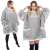 Two women wearing Springos oversized grey blanket hoodies