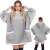 Springos oversized grey blanket hoodie front and back view