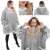 Collage of woman wearing Springos oversized grey blanket hoodie