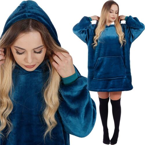 Springos Oversized Blanket Warm-up Top #blue-white