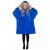 Woman wearing a blue Springos oversized hoodie blanket