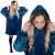 Springos oversized blanket hoodie in blue and white, worn by a woman, showing the front and back