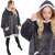 Springos oversized blanket hoodie in graphite and white, worn by a woman, front and back view, showing the pockets