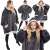 Springos oversized blanket hoodie in graphite and white, worn by a woman, front, back, and side view