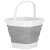 Springos foldable bucket in grey and white, unfolded and ready to use, with handle