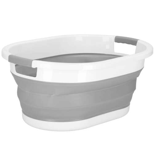Springos foldable laundry basket in grey and white